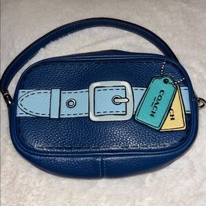 Coach Navy and Light Blue Belt Print Crossbody Bag